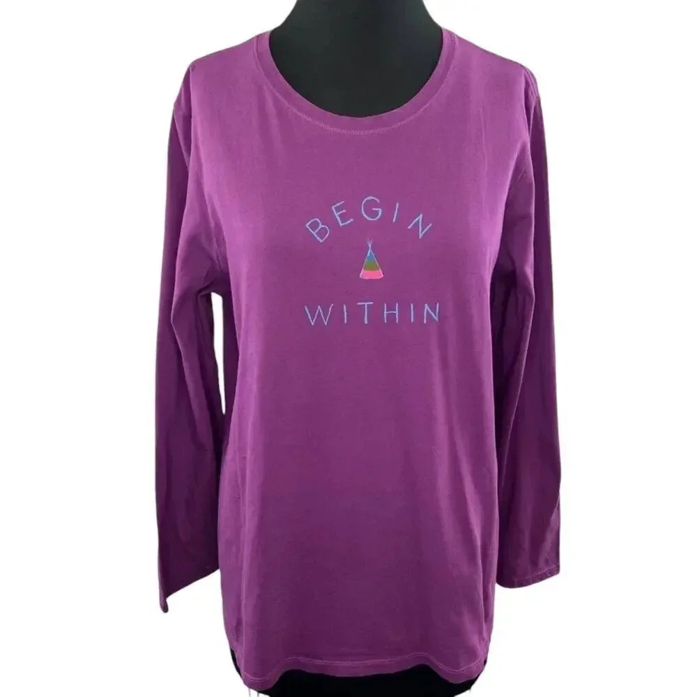 Life Is Good Purple Long Sleeve Classic Fit Graphic Tee Shirt Size Large